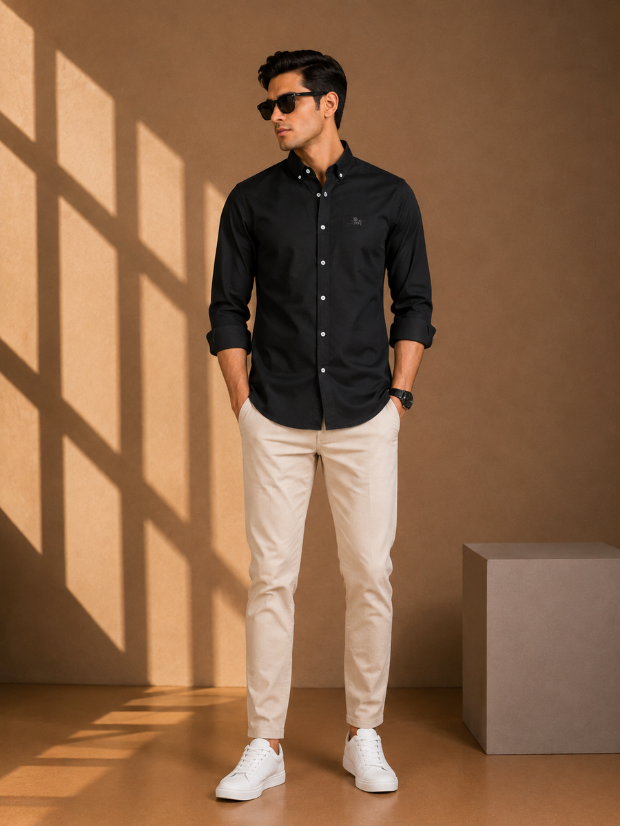Black Full Sleeve Relax Fit Shirt Without Pocket