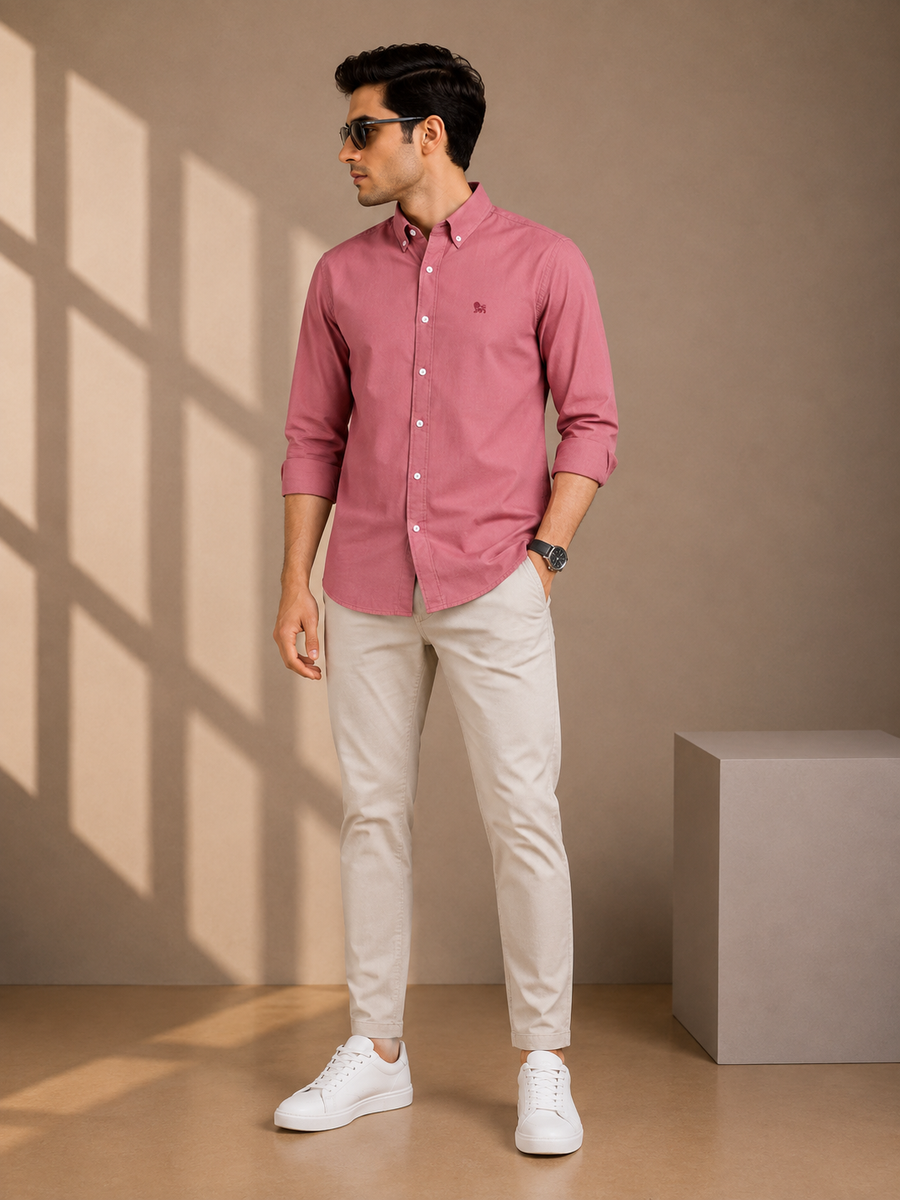 Dusty Rose Full Sleeve Relax Fit Shirt Without Pocket