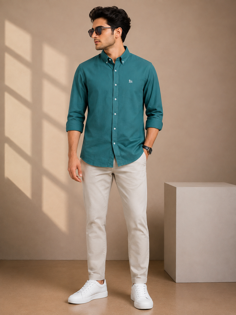 Bottle Green Full Sleeve Relax Fit Shirt Without Pocket