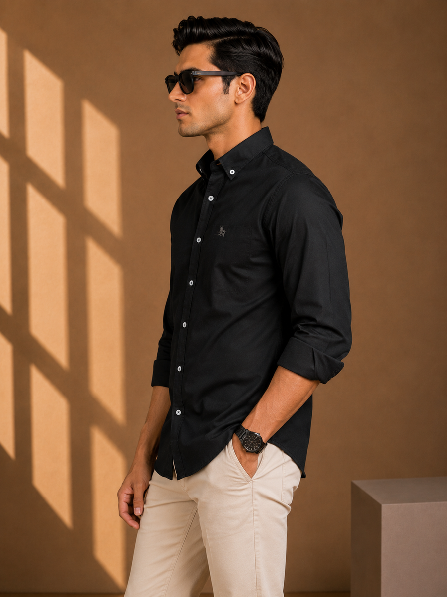 Black Full Sleeve Relax Fit Shirt Without Pocket