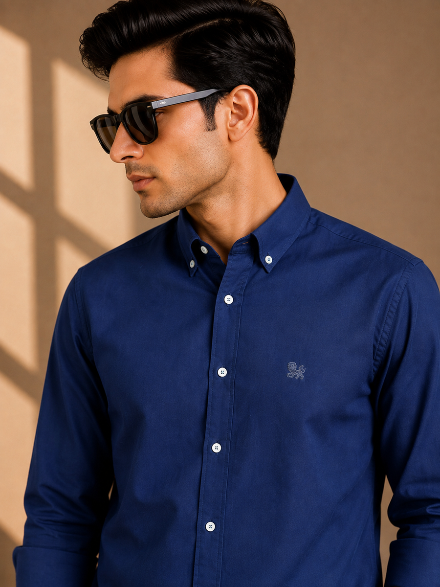 Navy Blue Full Sleeve Relax Fit Shirt Without Pocket