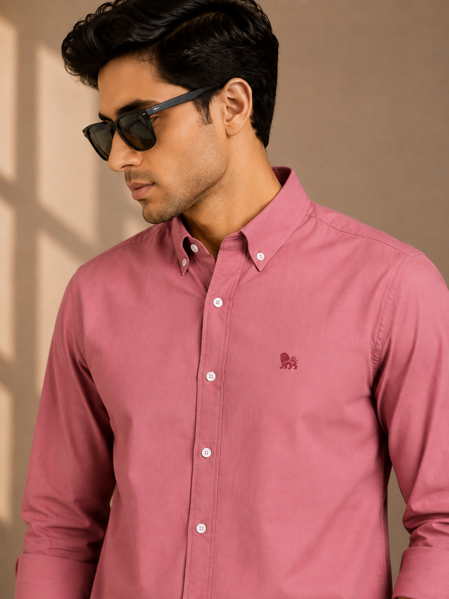 Dusty Rose Full Sleeve Relax Fit Shirt Without Pocket