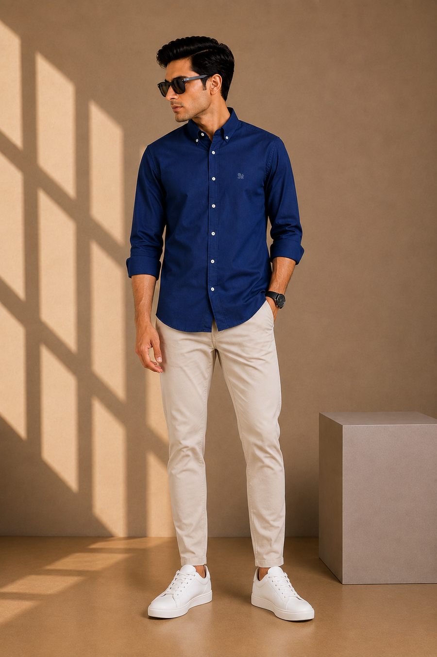 Navy Blue Full Sleeve Relax Fit Shirt Without Pocket