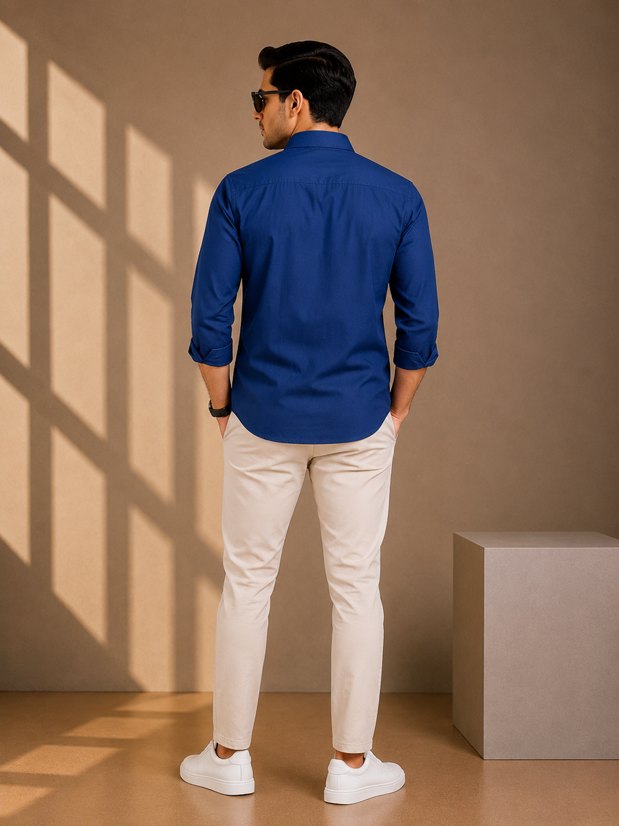 Navy Blue Full Sleeve Relax Fit Shirt Without Pocket