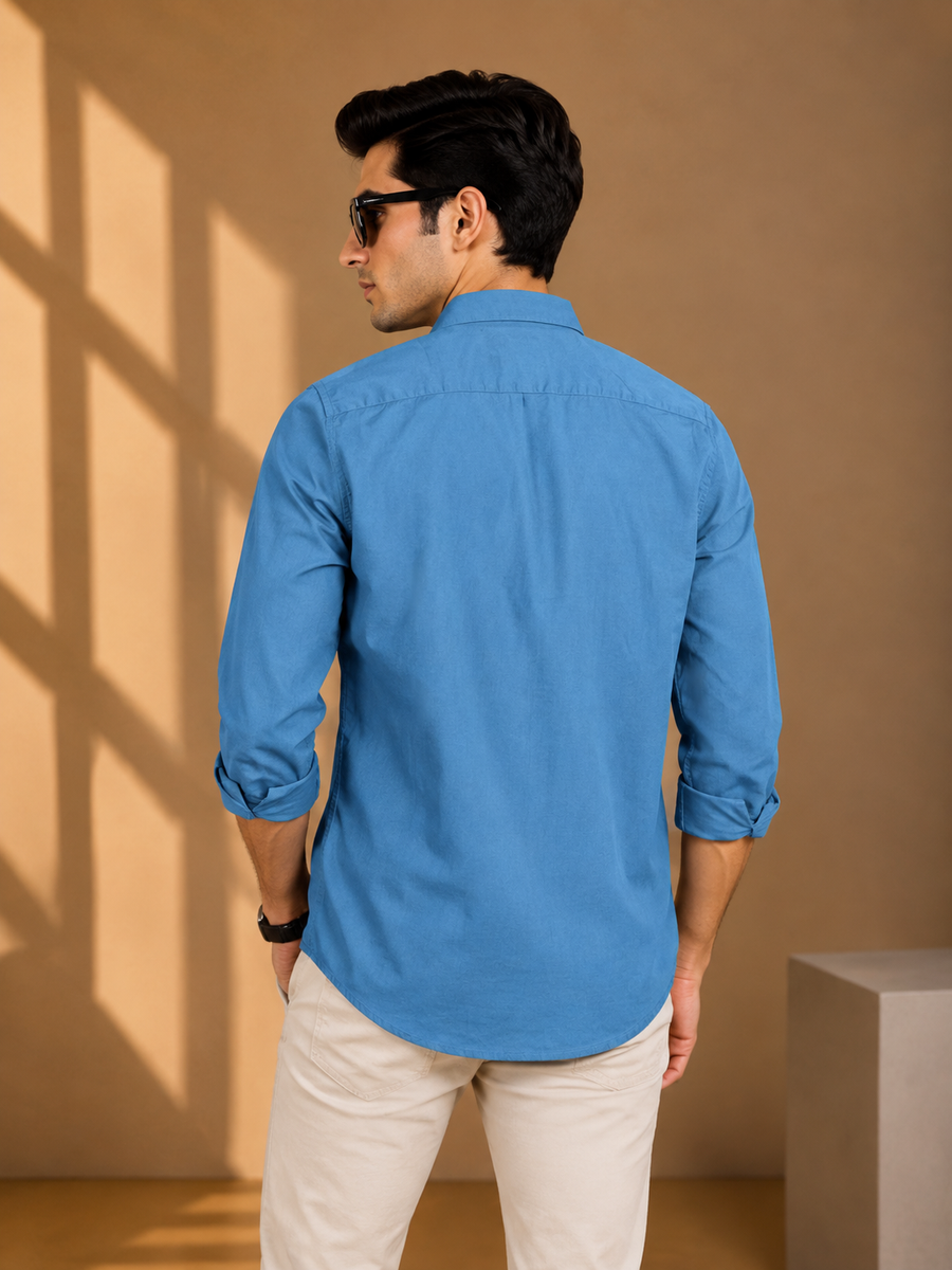 Steel Blue Full Sleeve Relax Fit Shirt Without Pocket
