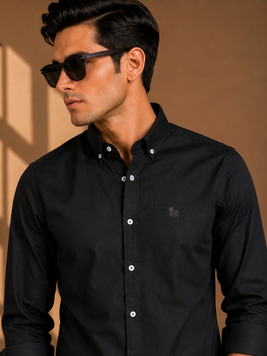 Black Full Sleeve Relax Fit Shirt Without Pocket