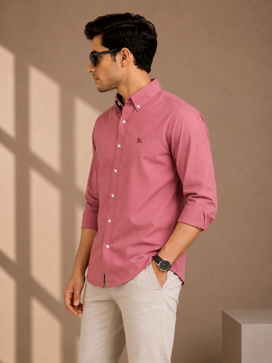 Dusty Rose Full Sleeve Relax Fit Shirt Without Pocket