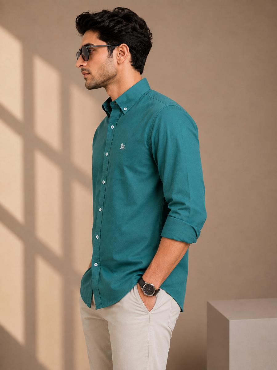 Bottle Green Full Sleeve Relax Fit Shirt Without Pocket