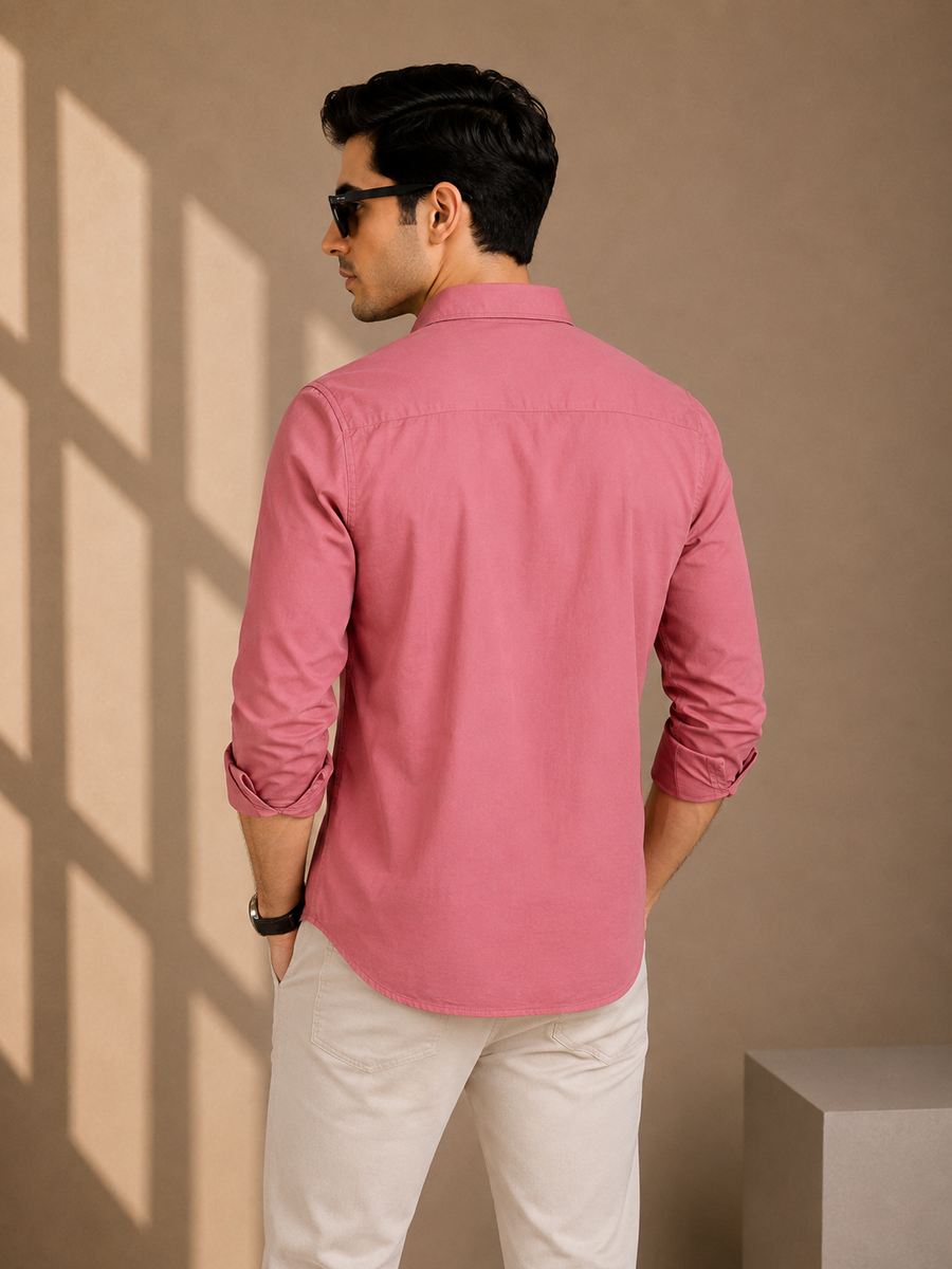 Dusty Rose Full Sleeve Relax Fit Shirt Without Pocket