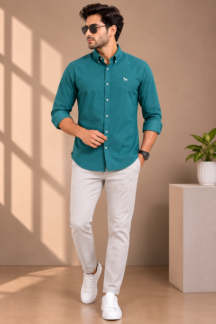 Bottle Green Full Sleeve Relax Fit Shirt Without Pocket