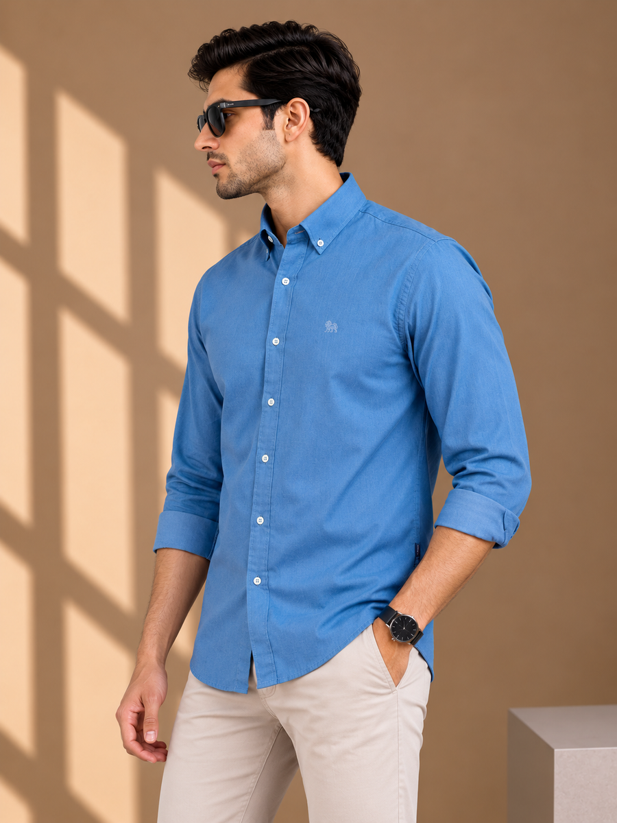 Steel Blue Full Sleeve Relax Fit Shirt Without Pocket