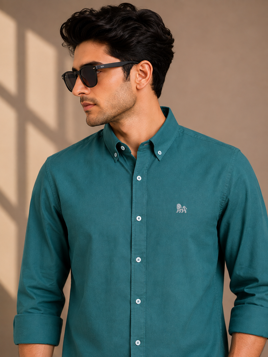 Bottle Green Full Sleeve Relax Fit Shirt Without Pocket