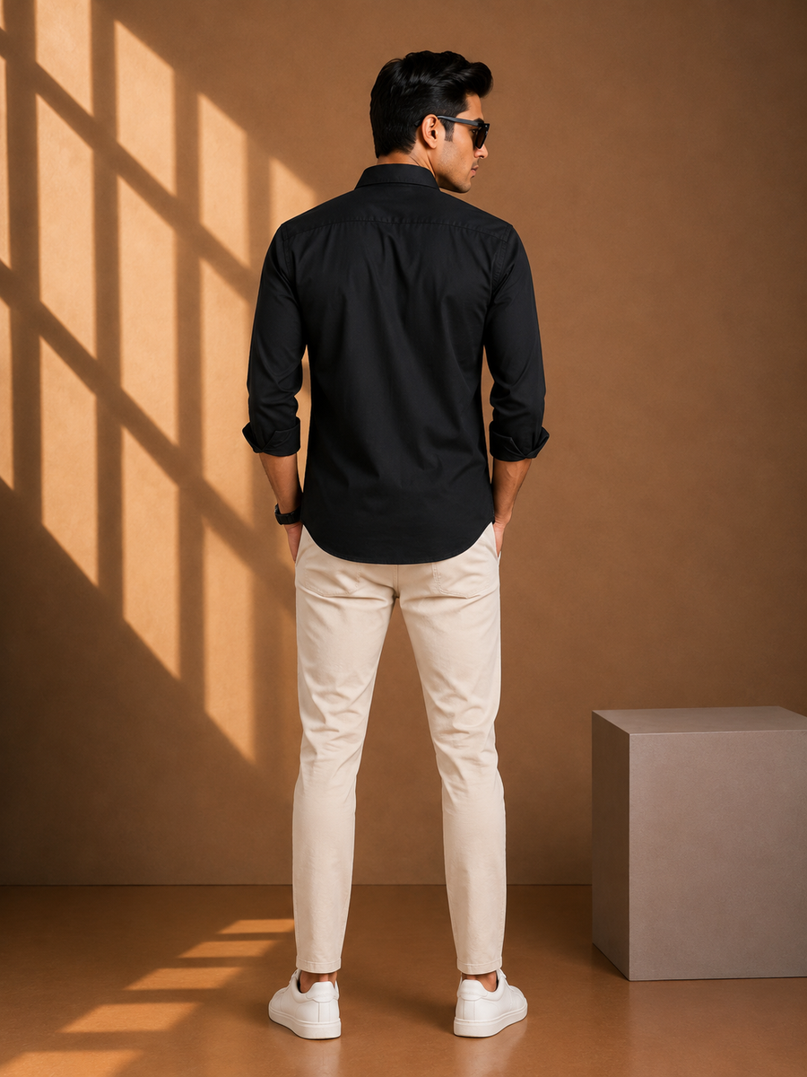 Black Full Sleeve Relax Fit Shirt Without Pocket
