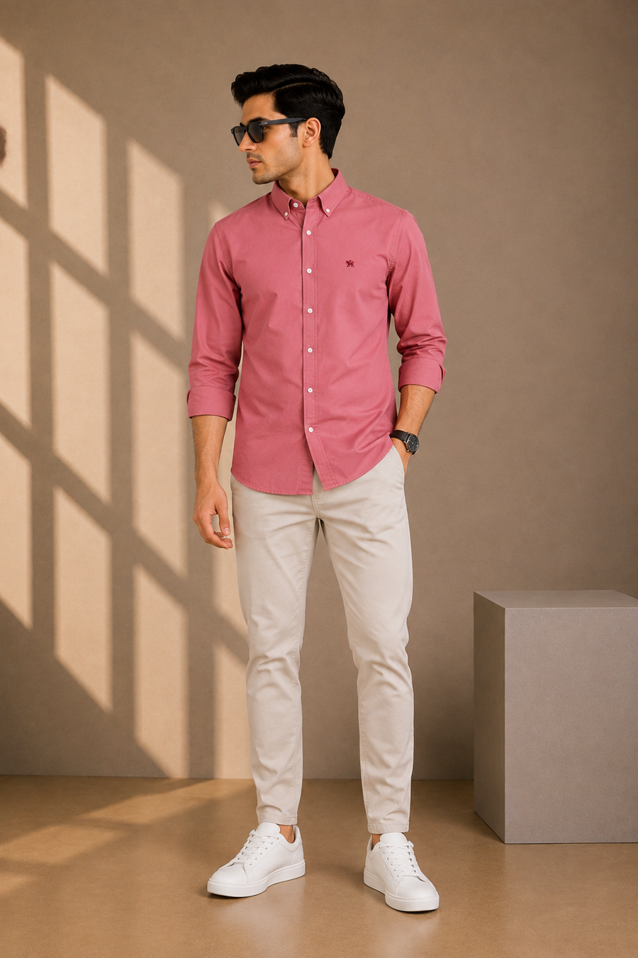 Dusty Rose Full Sleeve Relax Fit Shirt Without Pocket