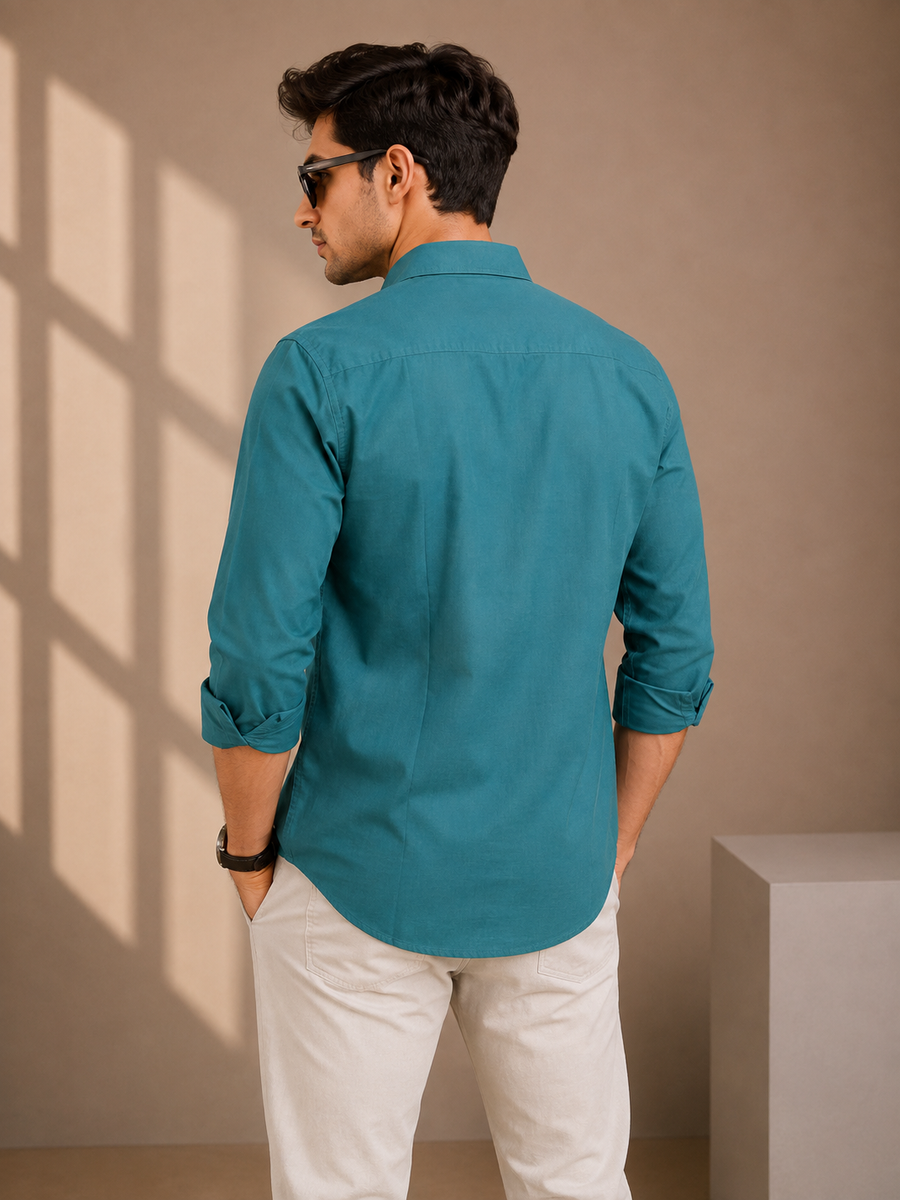 Bottle Green Full Sleeve Relax Fit Shirt Without Pocket