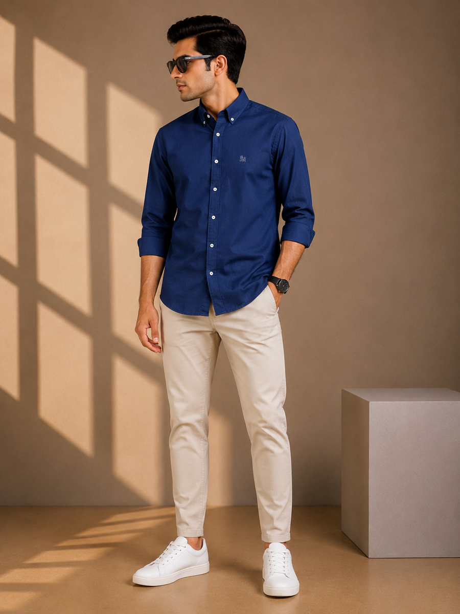 Navy Blue Full Sleeve Relax Fit Shirt Without Pocket